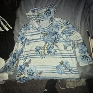 Alfred Dunner Blue Floral Striped Hoodie